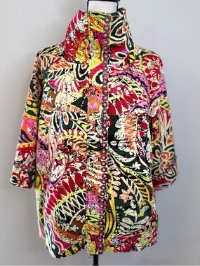 Peck & Peck Weekend statement jacket vibrant beaded zip SZ XL